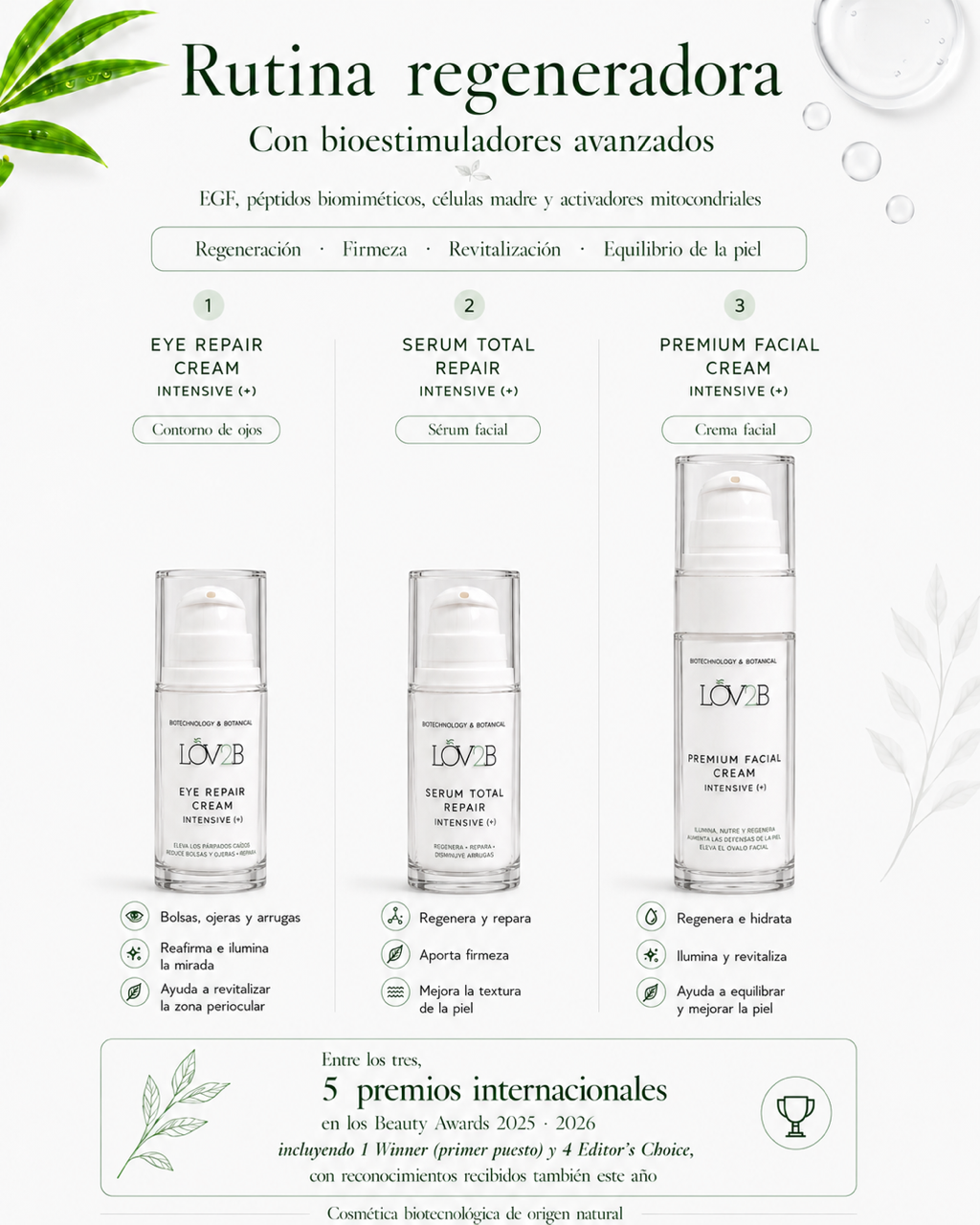 Recarga · Tratamiento Regeneración Sérum + Premium Facial Cream + Eye Repair Cream